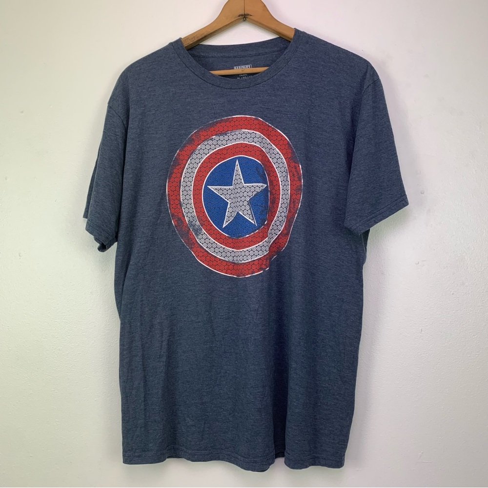 Marvel Comics Shirt Mens XL T-Shirt Blue Captain America Graphic Short Sleeve‎